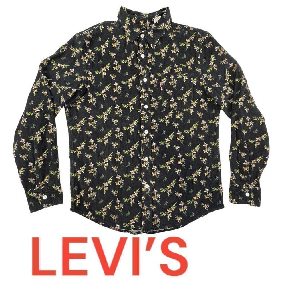 Levi's Womens Floral Standard Fit Long Sleeve Button-Down Shirt Black Size Small